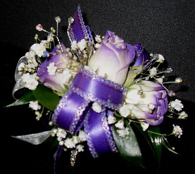 AF Purple Tipped Roses with a Rhinestone Wristlet
